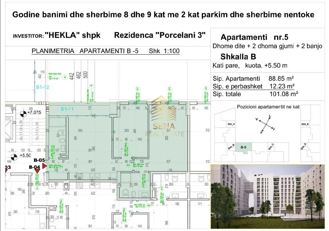 Shitet Apartament 2+1+2+Blk, Rezidenca “Porcelan 3"161700 eu 7